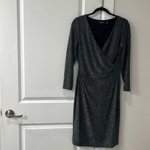 RALPH LAUREN Womens Black Glitter  Midi Evening Dress